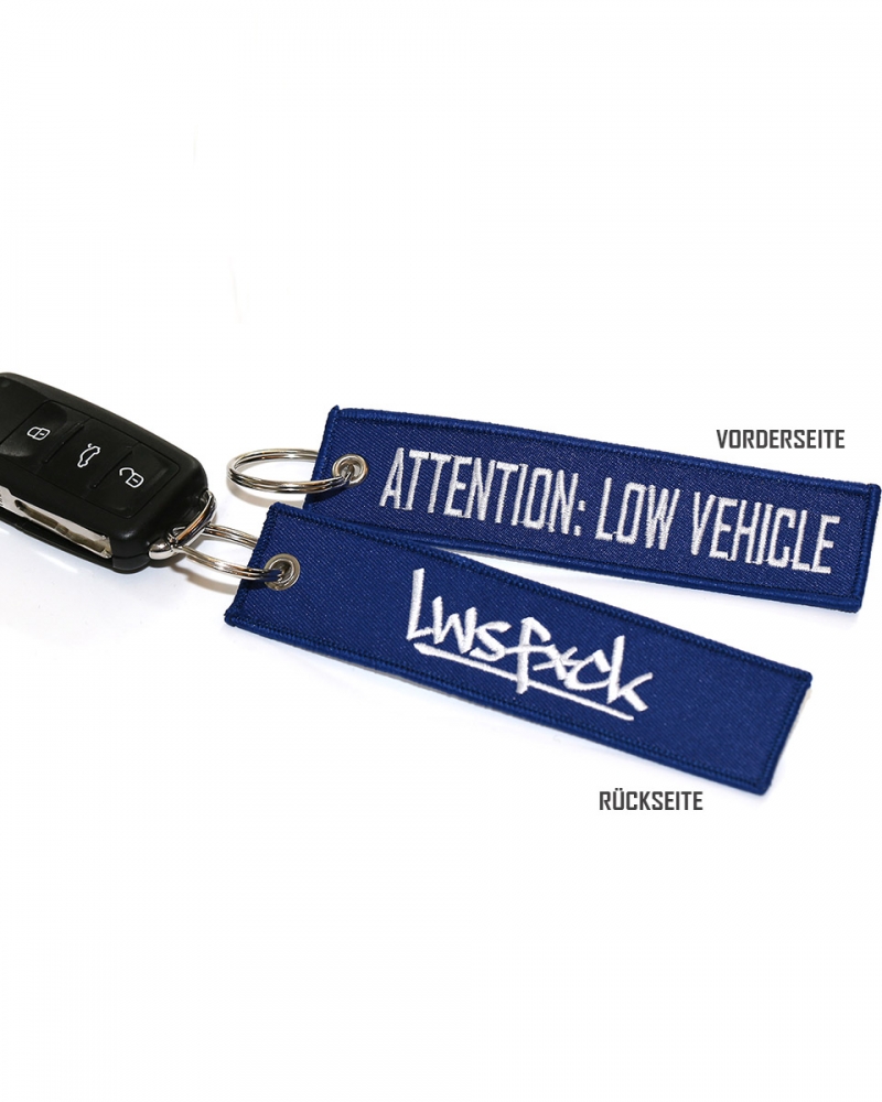 Attention Low Vehicle Keychain Blue