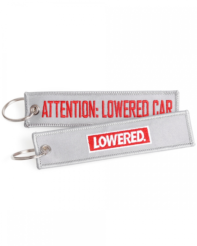 Attention Lowered Car Keychain Grey Red